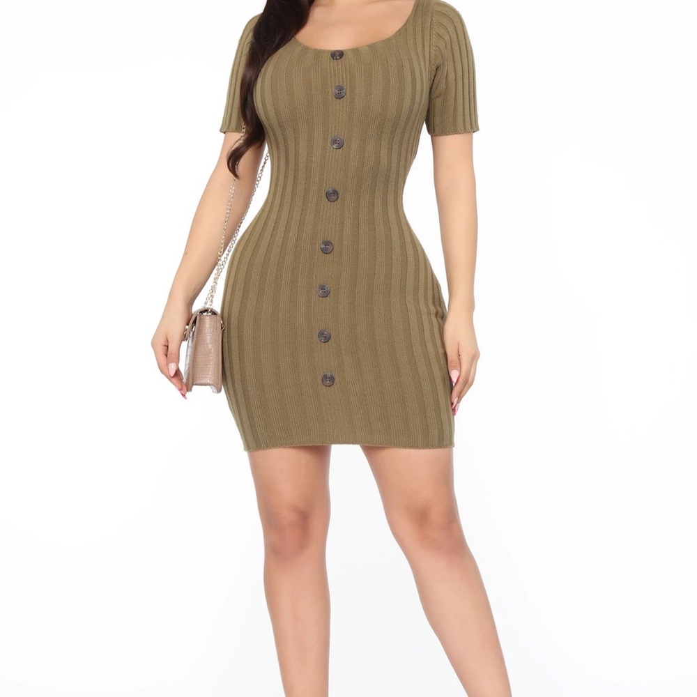 FASHION NOVA sweater mini dress - olive size M